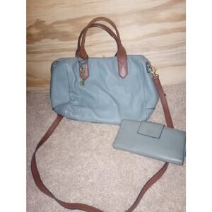 Fossil Blue/Gray and Brown Purse/Wallet Set Shoulder Crossbody Bag